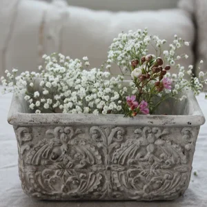 Übertopf Steingut Flor grau länglich