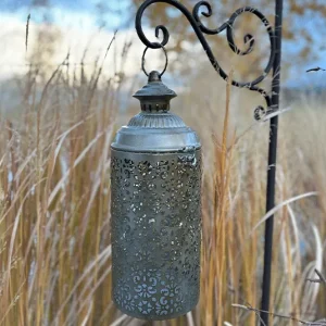 Laterne silber/gold blumig groß