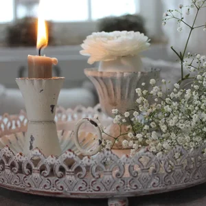 Teller, Tablett antique creme/rost rund