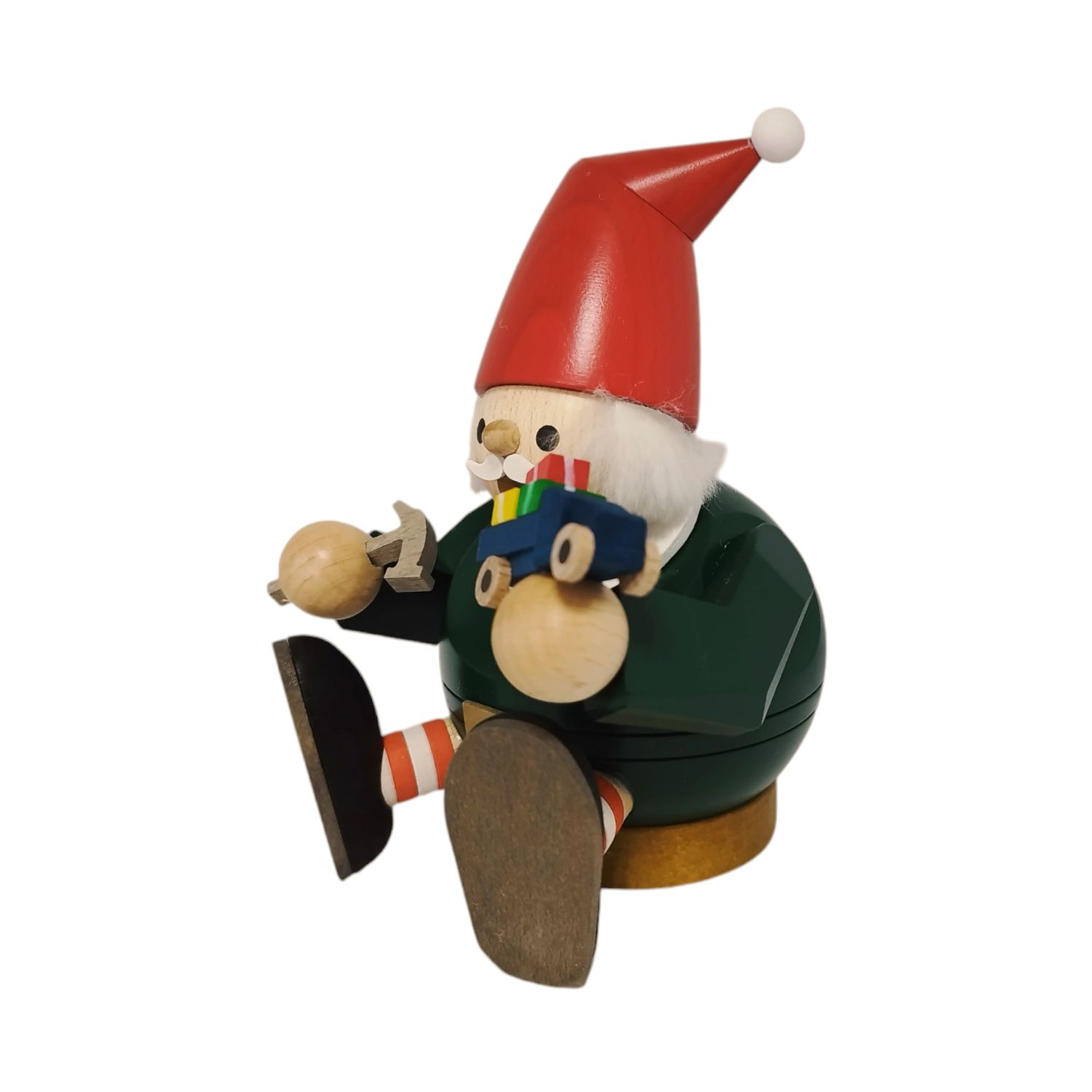 Kugelräuchermann Zwerg mit Hammer und Auto, sitzend – Bild 3