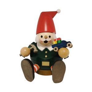 Kugelräuchermann Zwerg mit Hammer und Auto, sitzend