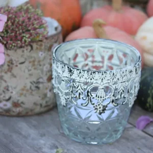 Windlicht Vase mit weißer Metallborte Maja