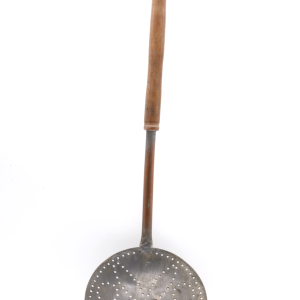 Antiker großer Schaumlöffel Messing Kupfer mit Holzgriff Gelocht Vintage H 60 cm