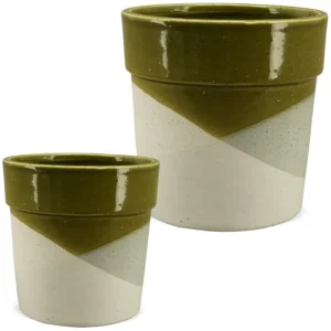 Blumentöpfe Pflanztöpfe geometrisch Übertöpfe Steingut grün 2 Größen