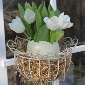 Gartenstab mit Korb – weiß/creme