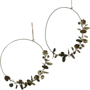 Kerzenhalter Ring Dekohänger Schnur Kranz Blätter & Blumen braun in 2 Größen