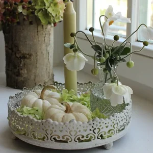 Set Kürbisdeko, Herbstdeko – Teller antique creme rund Baby Boo