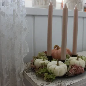 Set Kürbisdeko, Herbstdeko – Teller, Tablett Lauri groß, 3 Kerzen