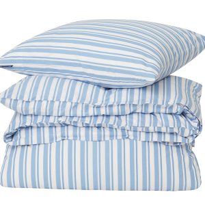 LEXINGTON Bettwäsche WHITE/BLUE STRIPED COTTON POPLIN BED SET, 135 x 200, 80 x 80