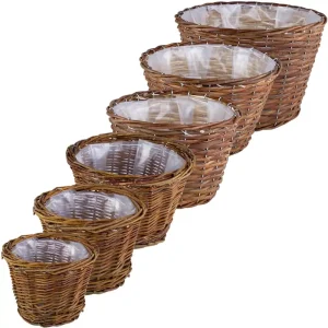 Pflanzkörbe Weidekörbe Pflanzgefäße Übertöpfe rund foliert braun 1 Stk 6 Größen