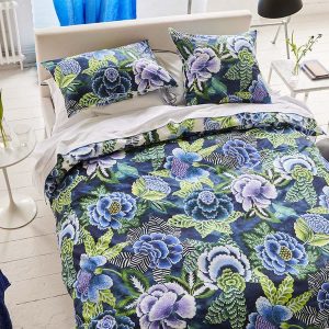 DESIGNERS GUILD Bettwäsche ROSE DE DAMAS INDIGO, 155 x 200, 80 x 80 – SONDERANFERTIGUNG