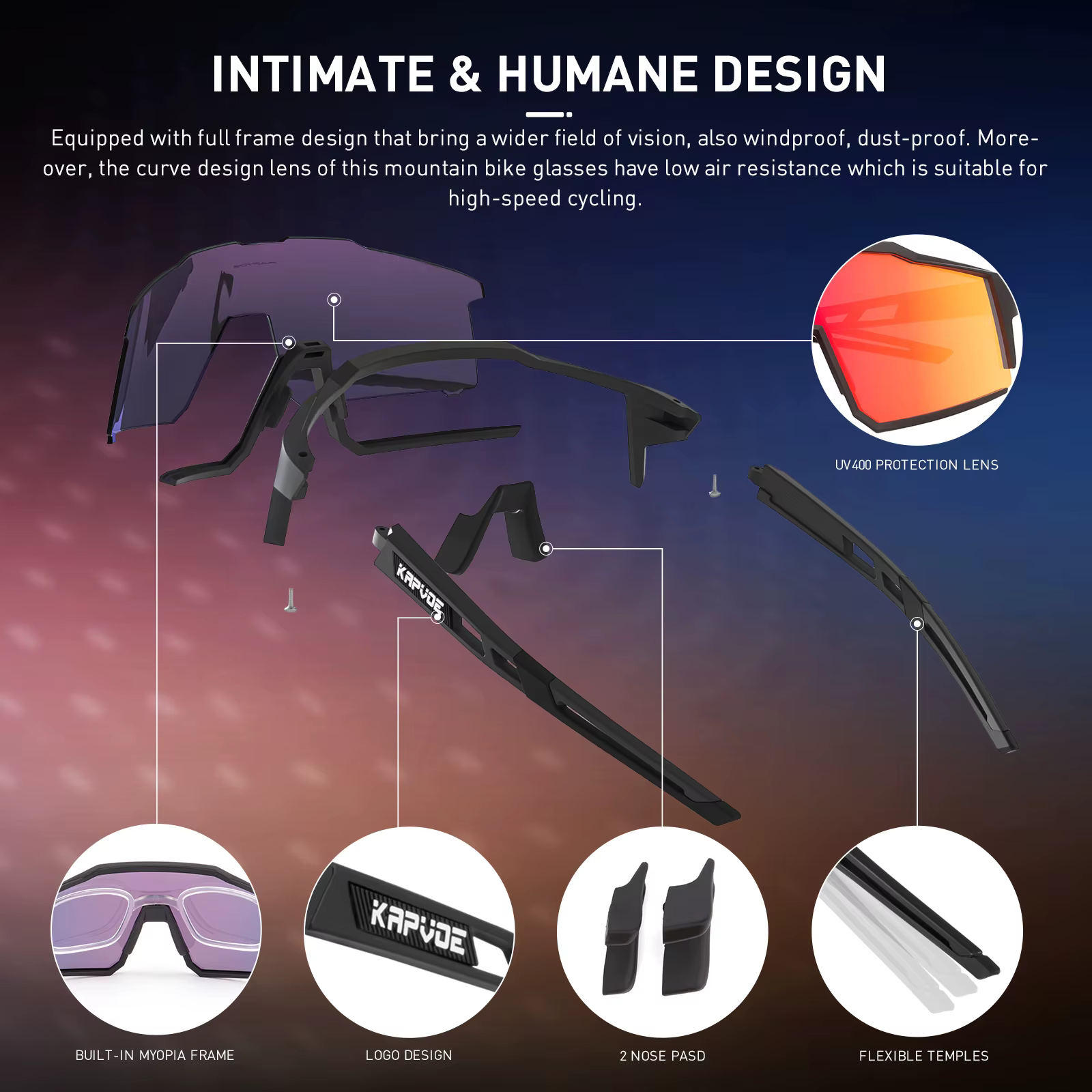 Kapvoe Radbrille UV400 – Hochwertige Fahrrad Sonnenbrille für Outdoor-Sportarten – Bild 6