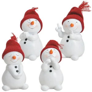 Schneemann Deko Figuren mit Strickmütze Weihnachtsdeko Poly 4er Set 8×15 cm