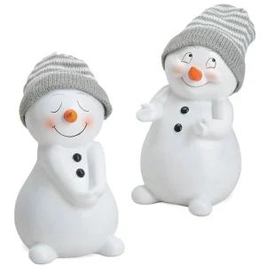 Schneemann Deko Figuren mit Strickmützen grau Kunststoff 2er Set sort 12×19 cm