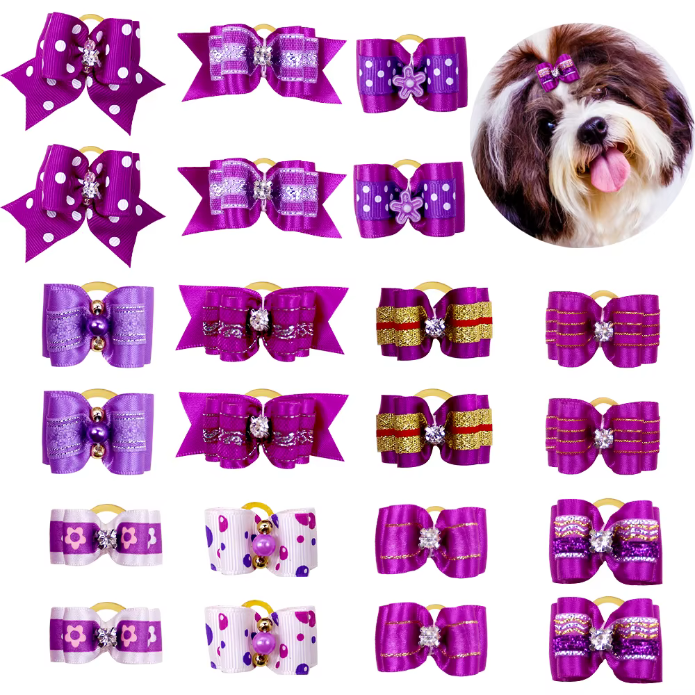 10er Set Handgefertigte Mini-Haarschleifen für Hunde und Katzen – Hochwertige Gummiband Haaraccessoires für Haustiere