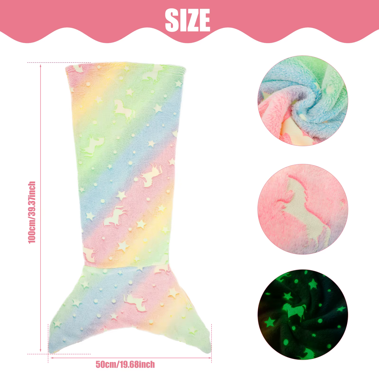 Leuchtende Meerjungfrauenschwanz-Kinderdecke aus weichem Flanell – Magischer Schlafspaß im Dunkeln – Bild 5