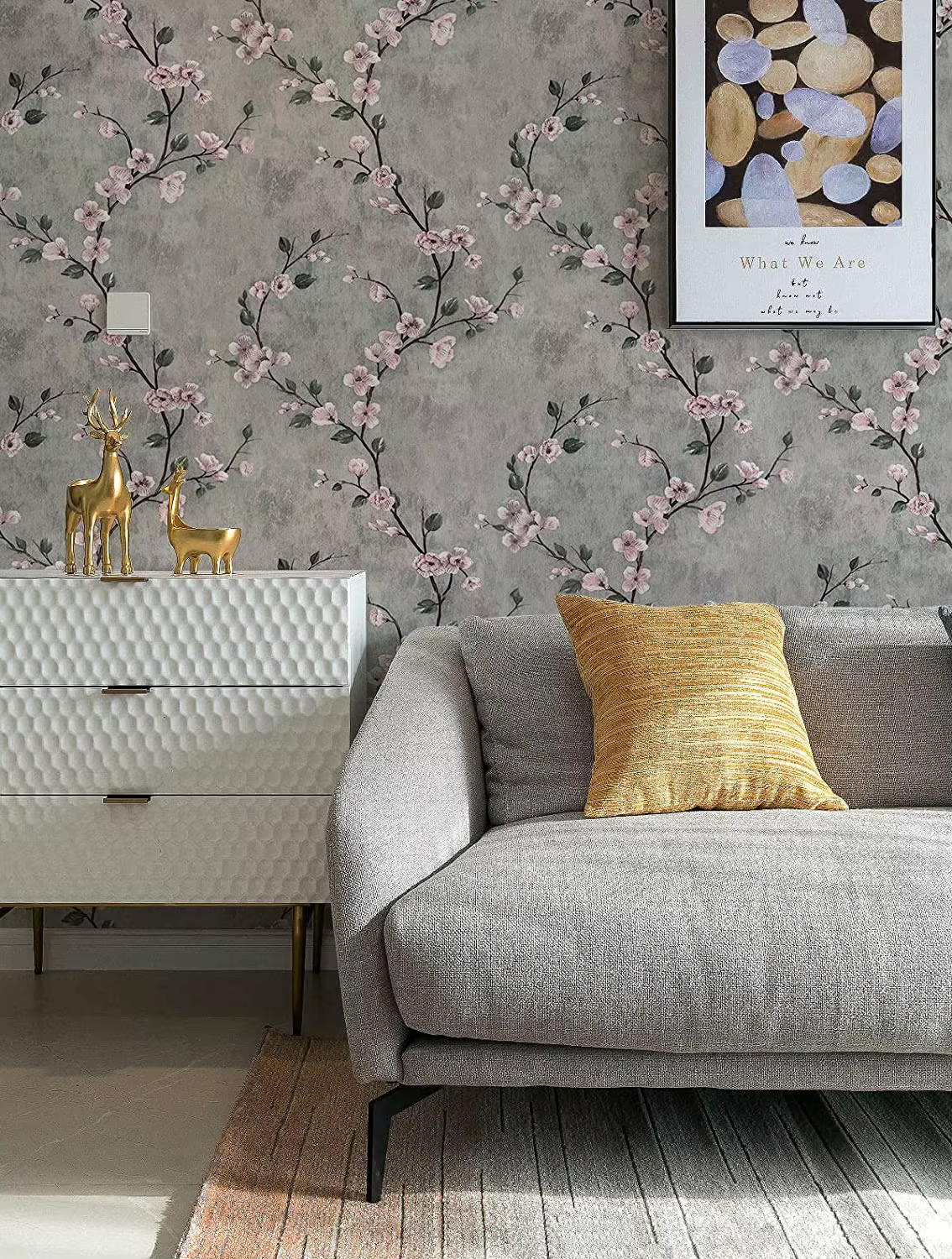 Blumentapete, graue Tapete zum Abziehen und Aufkleben, Blumen-selbstklebende Tapetenrolle, abnehmbares Kontaktpapier, dekorativ – Bild 3