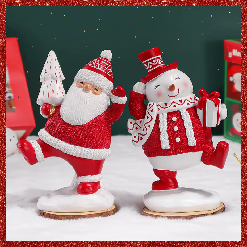 Weihnachtsbaum Deko-Set: Weihnachtsmann & Schneemann aus Harz – Festliche Hausdekoration für die Feiertage – Bild 5