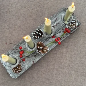 Teller, Tablett Söt grau inklusive Kerzenhalter