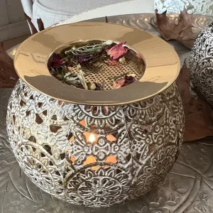 Stövchen weiß/gold klein mit Messingsieb