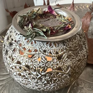 Stövchen weiß/gold klein mit Edelstahlsieb