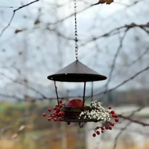 Vogelfutterspender, Vogelhaus braun Metall klein