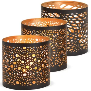 Windlichter Kerzengläser Metall orientalisch schwarz gold 3er Set sort. Ø 10 cm