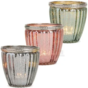 Windlichter Teelichtgläser Orient Glas & Metall 3er Set pink grau grün mittel 8 cm