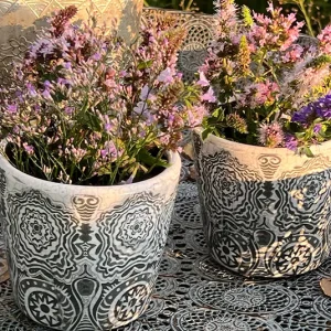 Übertopf, Vase grau/weiß