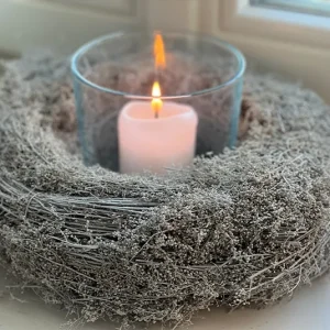 Kranz Artemisia mit Glas, Vase Primula und Kerze  im Set (du sparst 3,40)