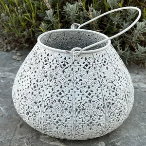 Laterne weiß bauchig mit Henkel