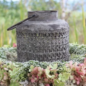 Laterne Milena antique grau mit Henkel