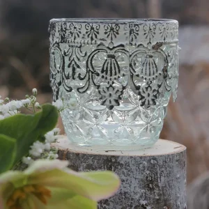 Windlicht Vase mit weißer Metallborte Maja klein