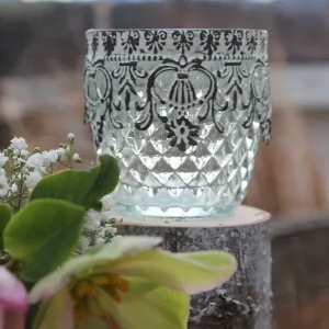 Windlicht, Vase Mija mit weißer Metallborte klein