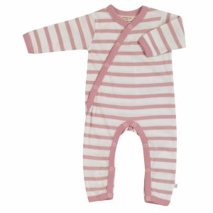 Bio Baby- Strampler Kimono Streifen rosa von Pigeon