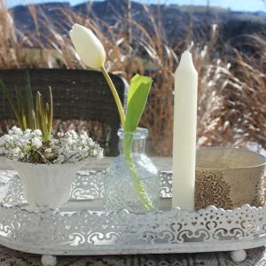 DIY Set – Teller antique creme oval groß inkl. Vase, Topf Janne & Kerze