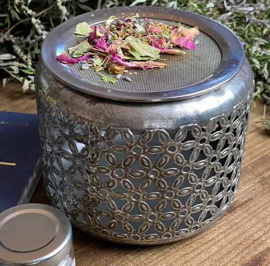 Stövchen silber groß mit Edelstahlsieb 10,5cm