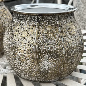 Stövchen weiß gold mit Edelstahlsieb 12cm