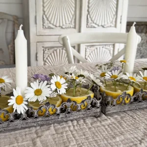 Teller, Tablett grau länglich im Set mit Magnet und Kerze