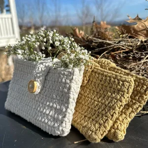 Tasche, Geldbeutel gehäkelt weiß/gelb