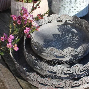 Tablett, Teller antique creme, braun – rund