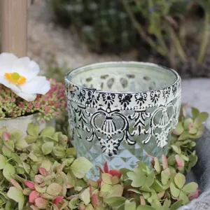 Windlicht, Vase Mija mit weißer Metallborte