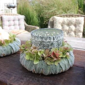 Wollziest-Kranz – Set mit Windlicht Mija